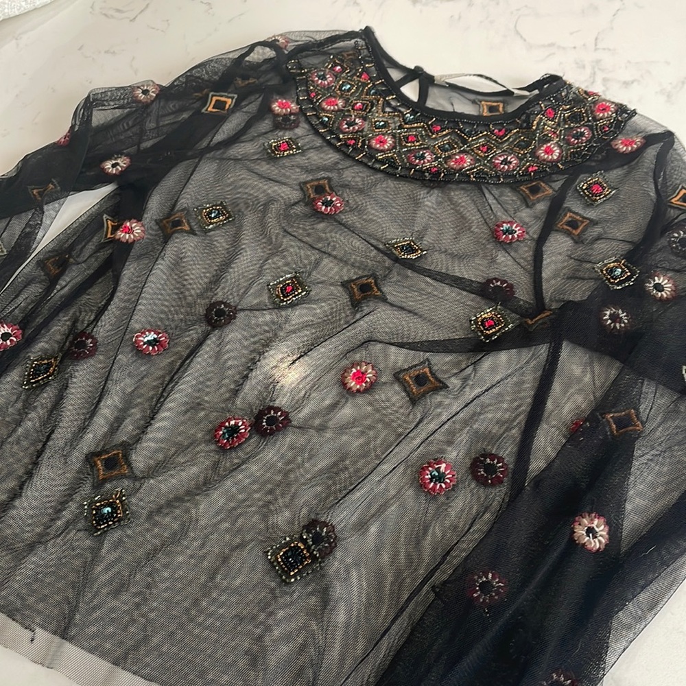 Zara beaded mesh top